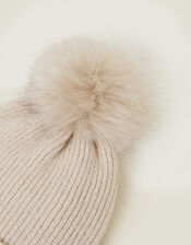 Knit Pom-Pom Beanie , Natural (NATURAL), large