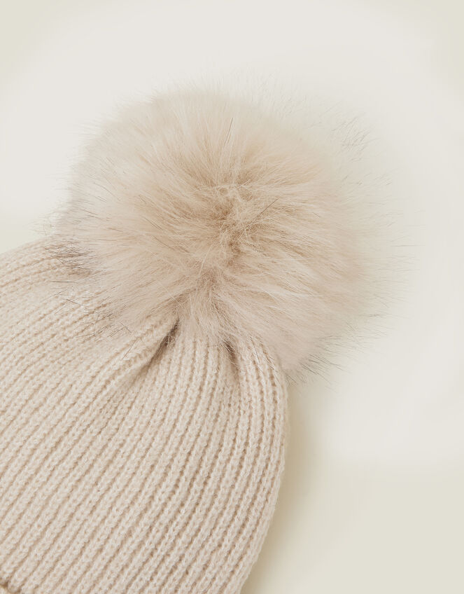 Knit Pom-Pom Beanie , Natural (NATURAL), large