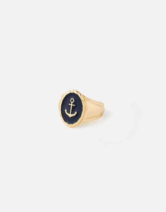 St Ives Anchor Signet Ring , Blue (BLUE), large