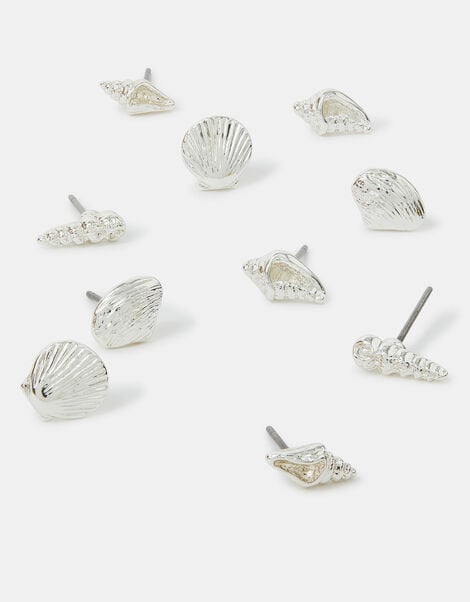 5-Pack Seashell Stud Earrings Silver, , large