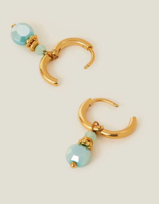 14ct Gold-Plated Bead Drop Huggie Hoop Earrings, , large