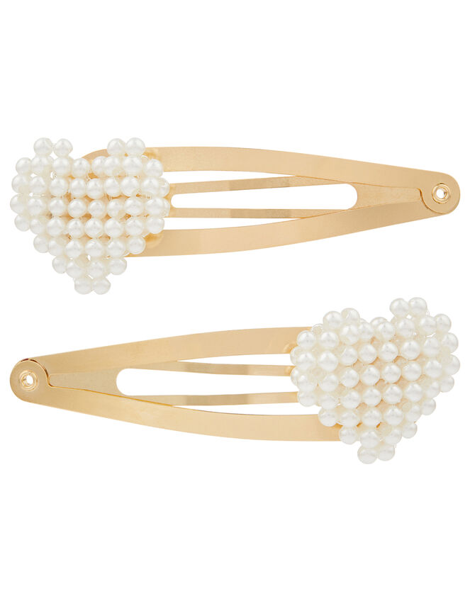 Pearly Heart Hair Clips, , large