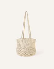 Macrame Bucket Shoulder Bag, Cream (CREAM), large