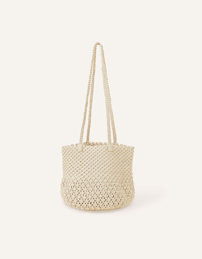 Macrame Bucket Shoulder Bag, Cream (CREAM), large