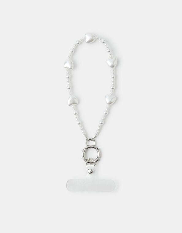 Pearl Heart Wrist Phone Strap, , large