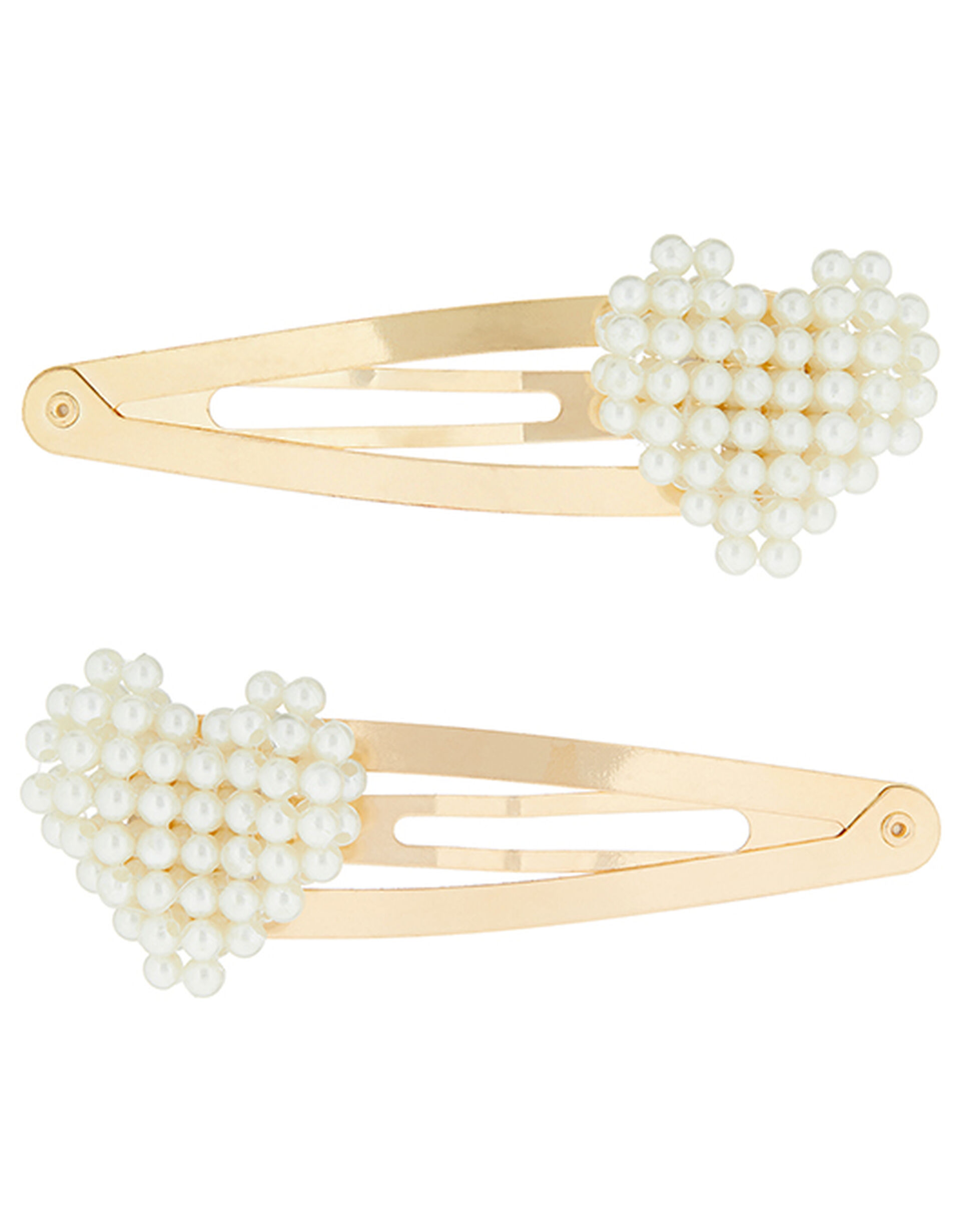 Pearly Heart Snap Hair Clips, , large