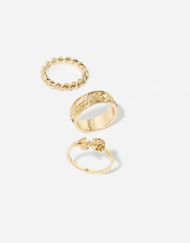 Heart Engraved Ring Set of Three, Gold (GOLD), large