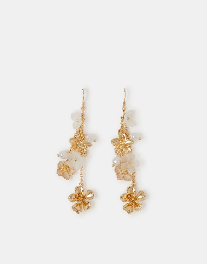 Flower Pearl Drop Earrings, , large