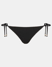 Crinkle Textured Tie Side Bikini Bottoms, Black (BLACK), large