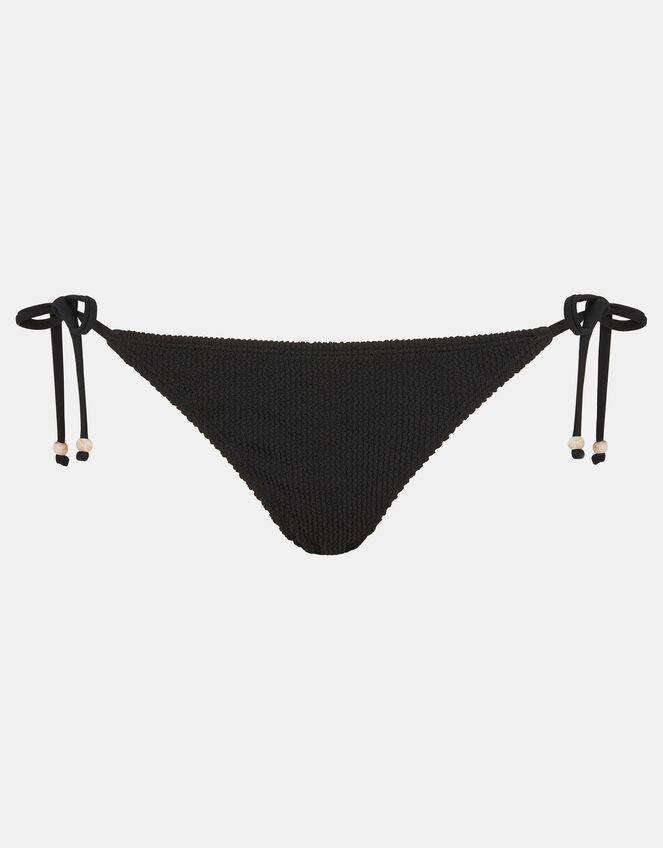 Crinkle Textured Tie Side Bikini Bottoms, Black (BLACK), large