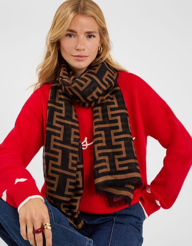 Geometric Print Lightweight Scarf, , large