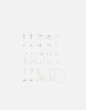 Mixed Stud and Hoop Earring 10 Pack, Silver (SILVER), large