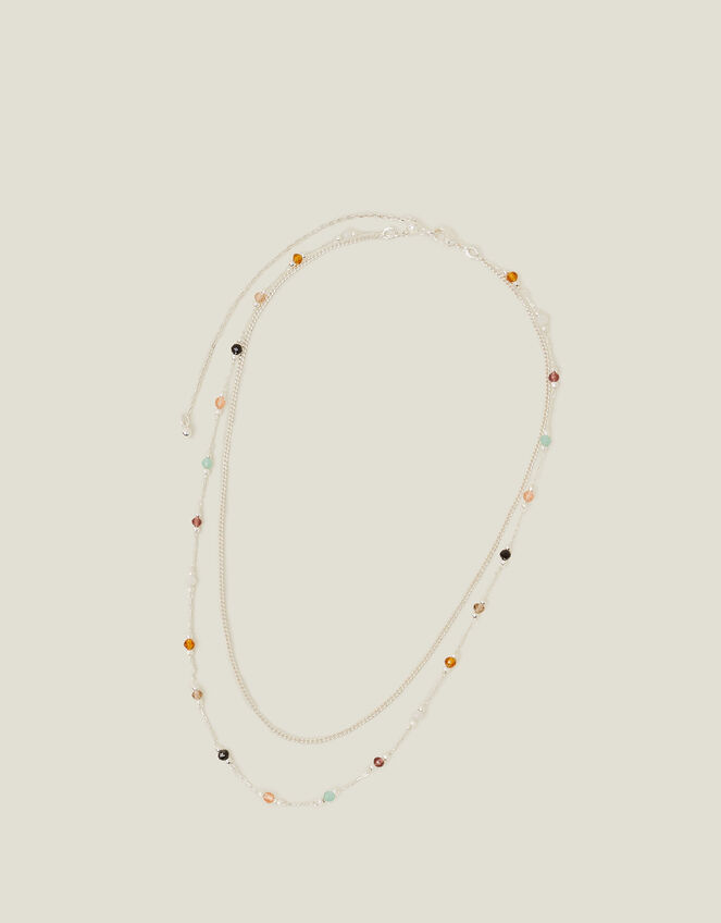 Sterling Silver-Plated Beaded Station Necklace, , large
