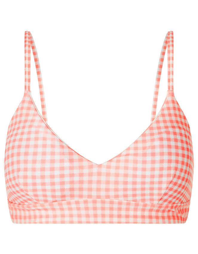Neon Check Reversible Triangle Bikini Top, Orange (CORAL), large