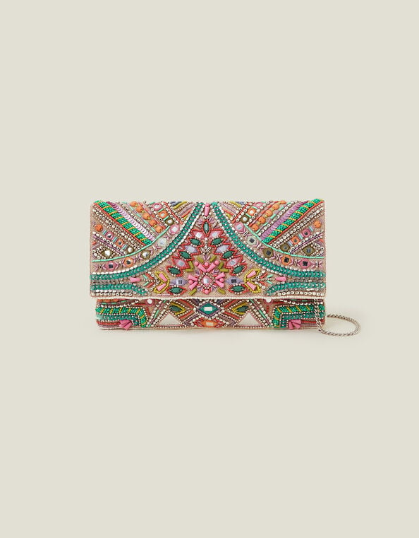 Beaded Mirror Clutch Bag, , large