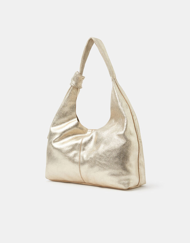 Slouchy Knot Leather Shoulder Bag, Gold (GOLD), large