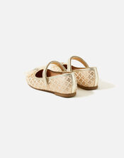 Girls Jacquard Bow Ballerina Flats, Gold (GOLD), large