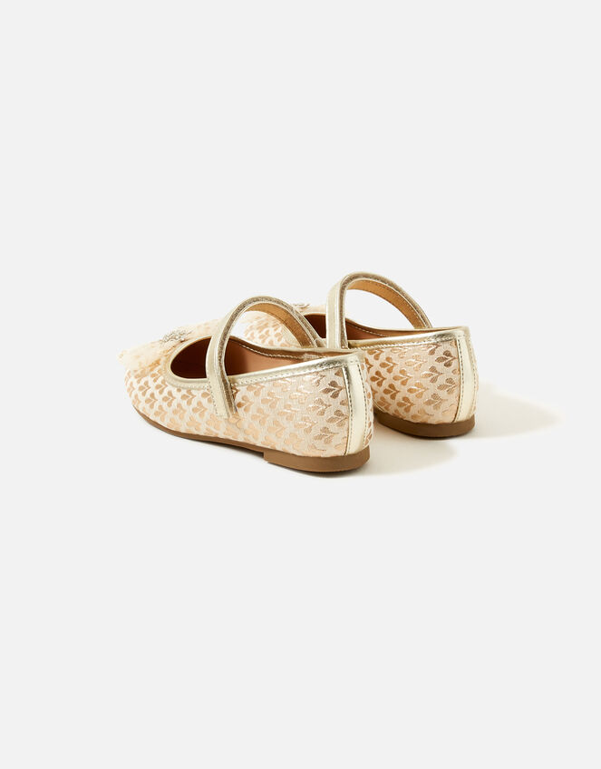 Girls Jacquard Bow Ballerina Flats, Gold (GOLD), large
