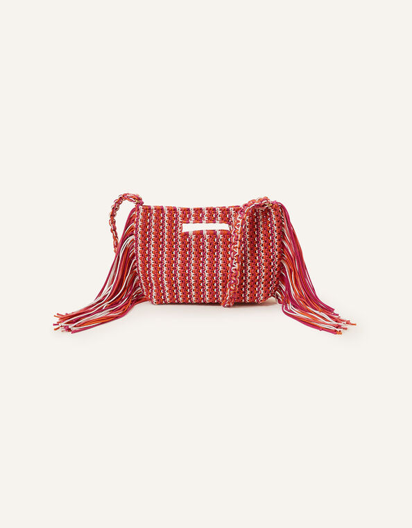 Macrame Fringe Detail Cross-Body Bag, , large