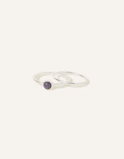 Sterling Silver Aventurine Stacking Rings Set of Two, Blue (BLUE), large