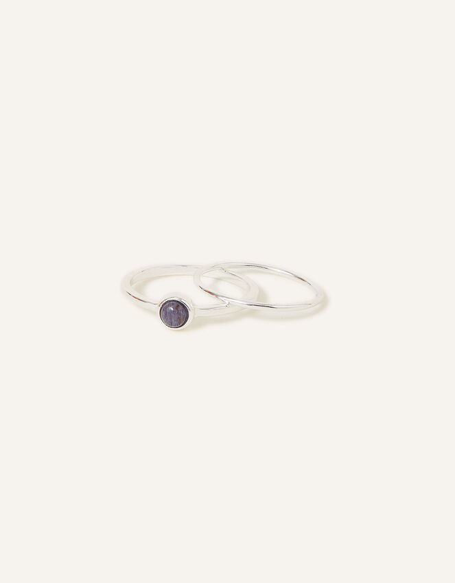 Sterling Silver Aventurine Stacking Rings Set of Two, Blue (BLUE), large
