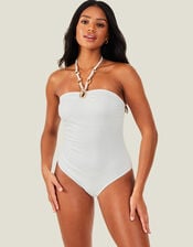 Ring Halter Neck Swimsuit , White (WHITE), large