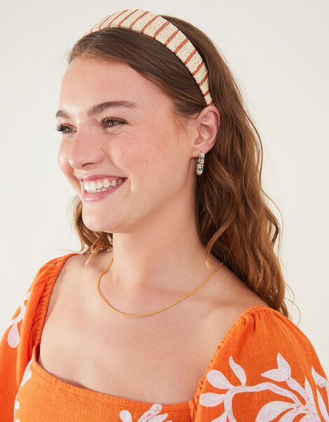 Stripe Raffia Headband, , large