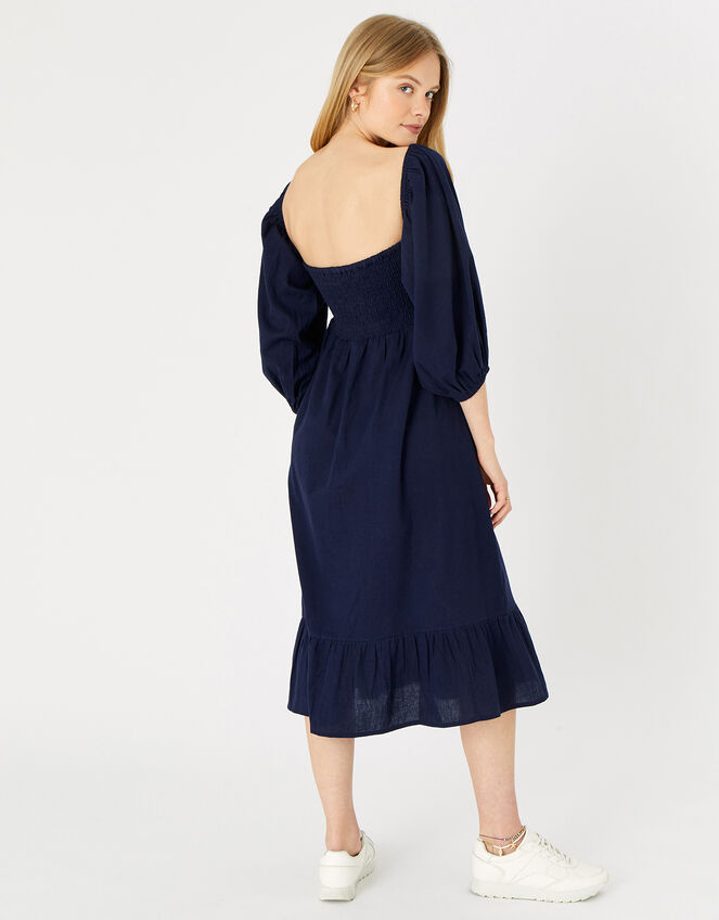 Bardot Maxi Dress in Linen Blend, Blue (NAVY), large