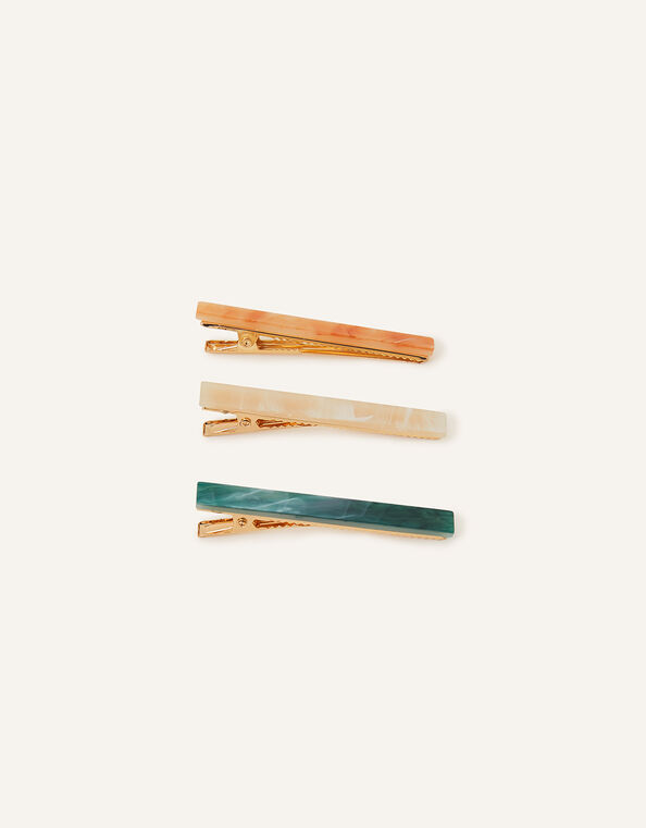 Marbled Resin Snap Hair Clips Set of Three, , large
