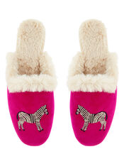 Embellished Zebra Mule Slippers, Pink (PINK), large