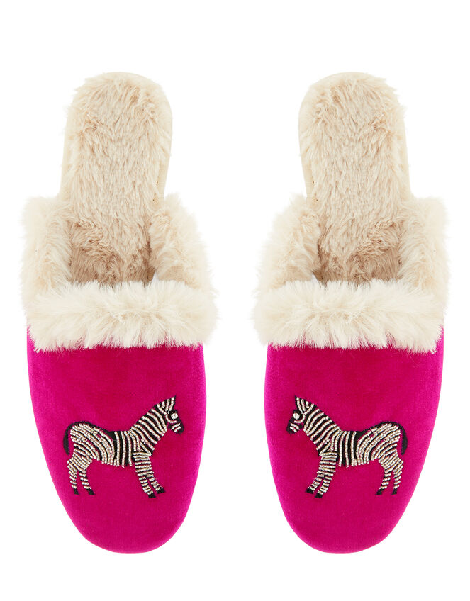 Embellished Zebra Mule Slippers, Pink (PINK), large