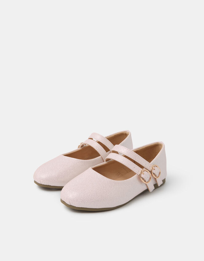 Girls Glitter Double Strap Mary Jane Ballet Flats, Pink (PINK), large