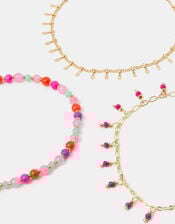 3-Pack Bright Beaded Anklets, , large
