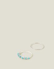2-Pack Sterling Silver-Plated Turquoise Bead Rings, Silver (ST SILVER), large