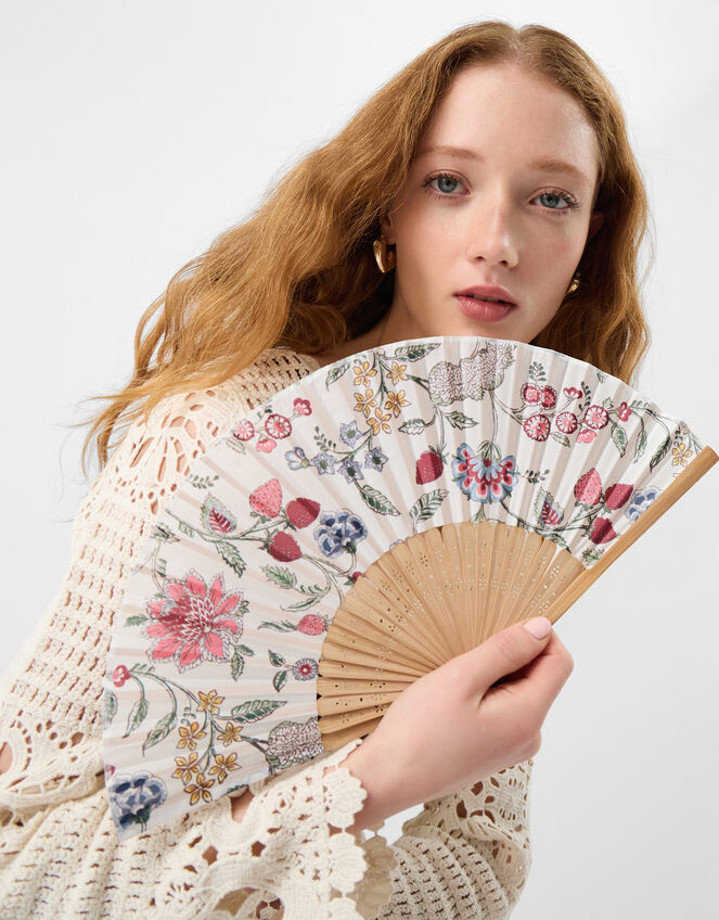 Floral Print Foldable Fan, , large