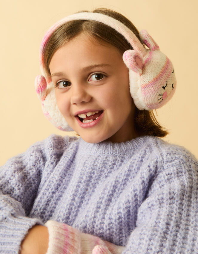 Girls Bunny Knit Earmuffs, , large