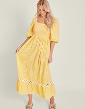 Gingham Puff Sleeve Maxi Dress, Yellow (YELLOW), large