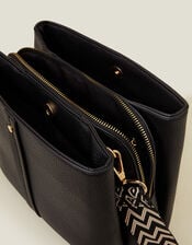 Faux Leather Webbing Strap Crossbody Bag, Black (BLACK), large