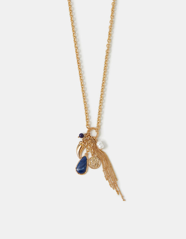 Multi Charm Tassel Pendant Necklace, , large
