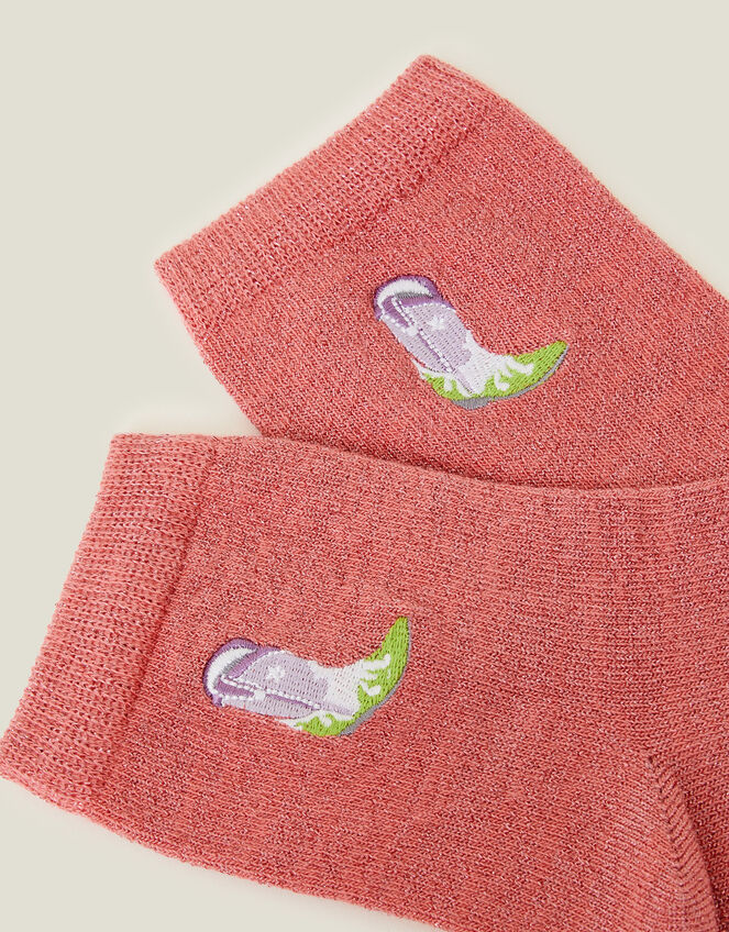 Sparkle Embroidered Cowboy Boot Socks, , large