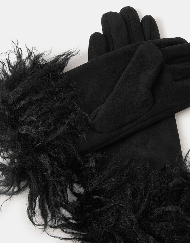 Shaggy Faux Fur Cuff Gloves, , large