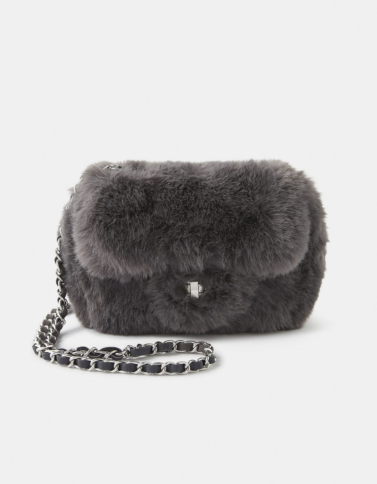 black fluffy cross body bag