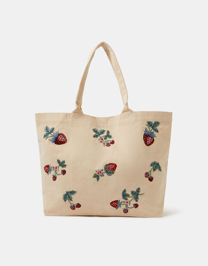 Strawberry Embellished Shopper Bag, , large