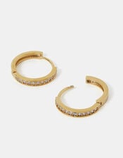 14ct Gold-Plated Pav&eacute; Huggie Hoop Earrings, , large