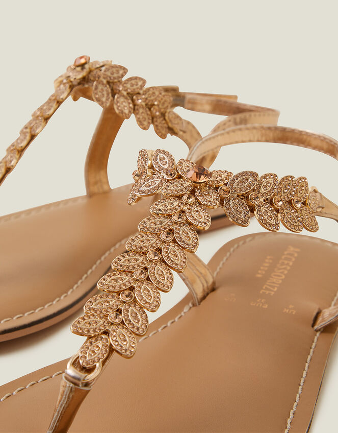 Diamante Leaf Embellished Sandals, Gold (ROSE GOLD), large