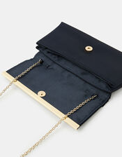 Pleated Satin Clutch Bag, Blue (NAVY), large