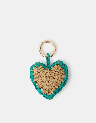 Woven Raffia Heart Bag Charm, , large