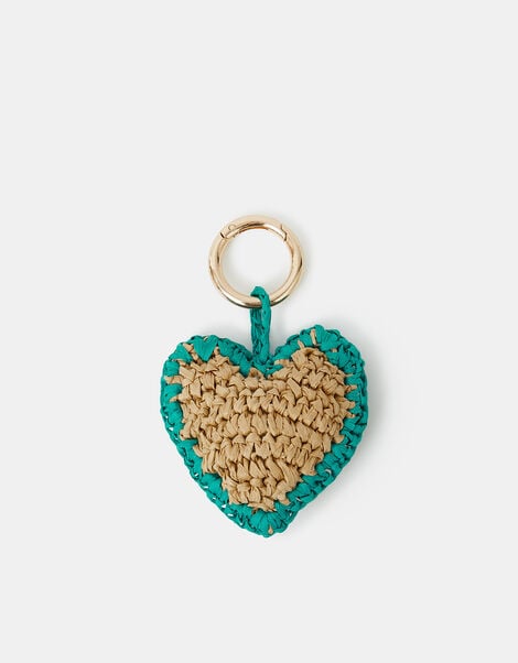 Woven Raffia Heart Bag Charm, , large