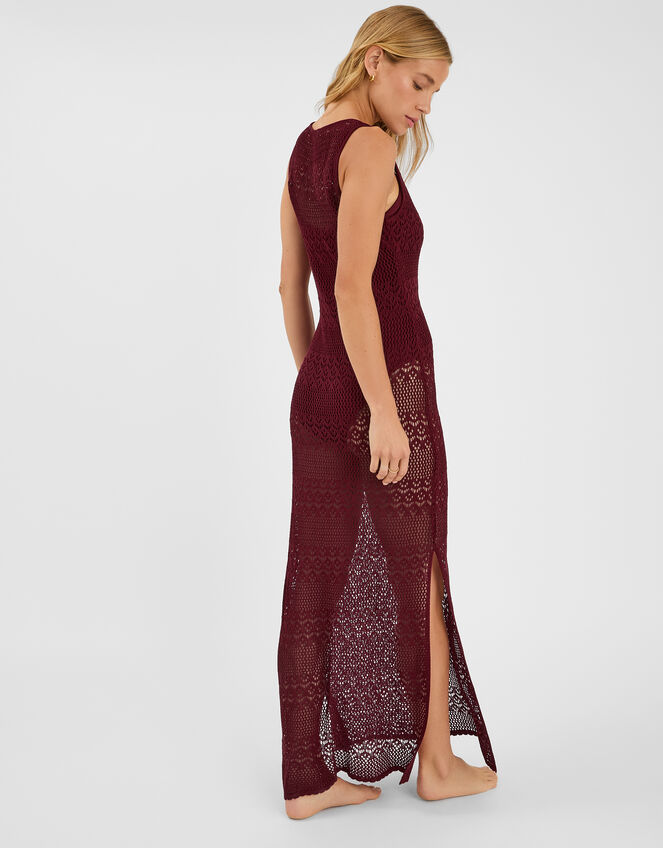 Sleeveless Knitted Maxi Dress, Red (BURGUNDY), large