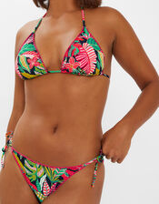 Tropical Print Tie Side Bikini Bottoms, Black (BLACK), large